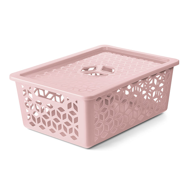 Cesto Organizador G com Tampa 15 Litros Rosa UZ