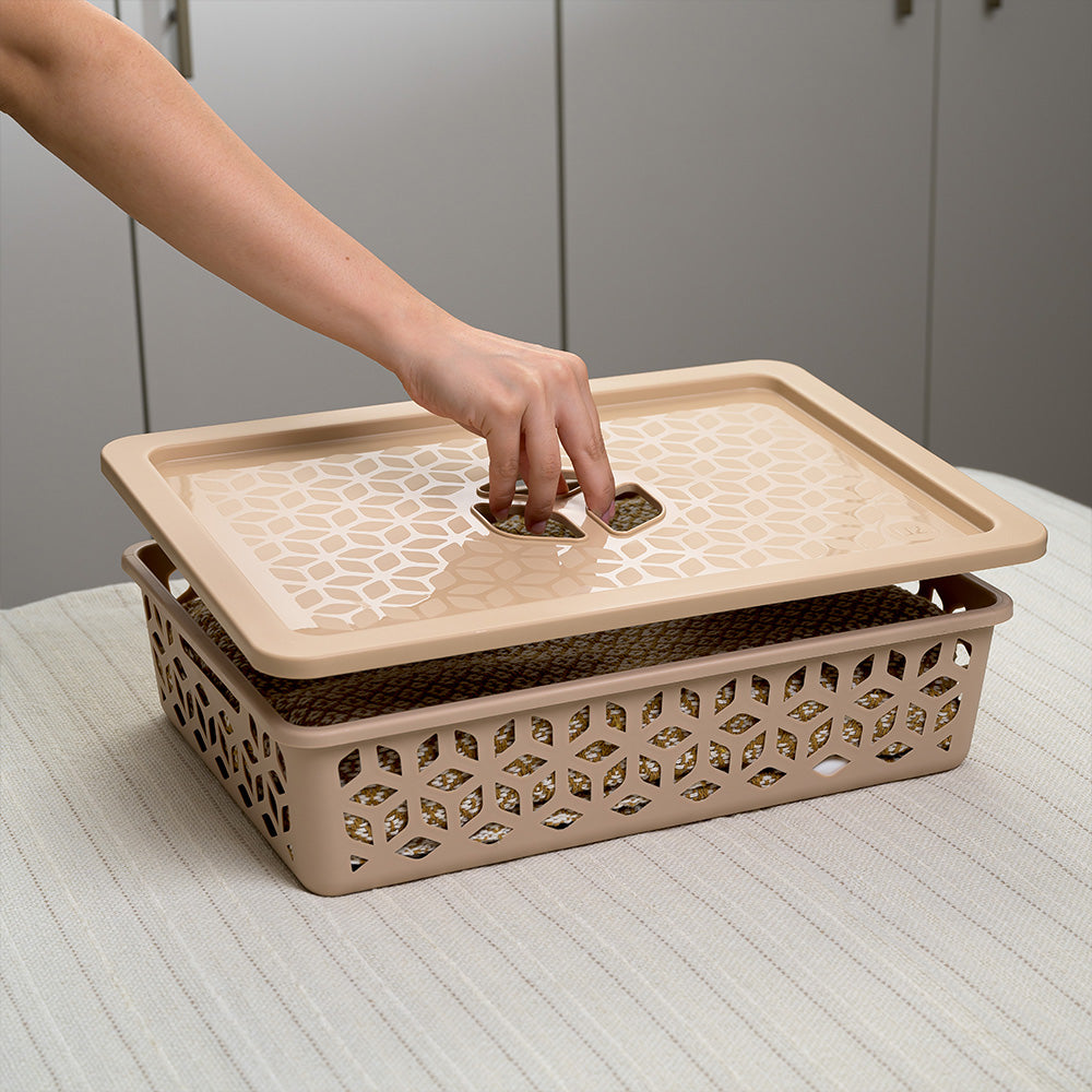 Cesto Organizador Raso com Tampa 9 Litros Capuccino UZ - ambiente