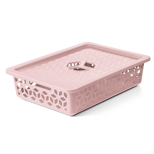 Cesto Organizador Raso com Tampa 9 Litros Rosa UZ
