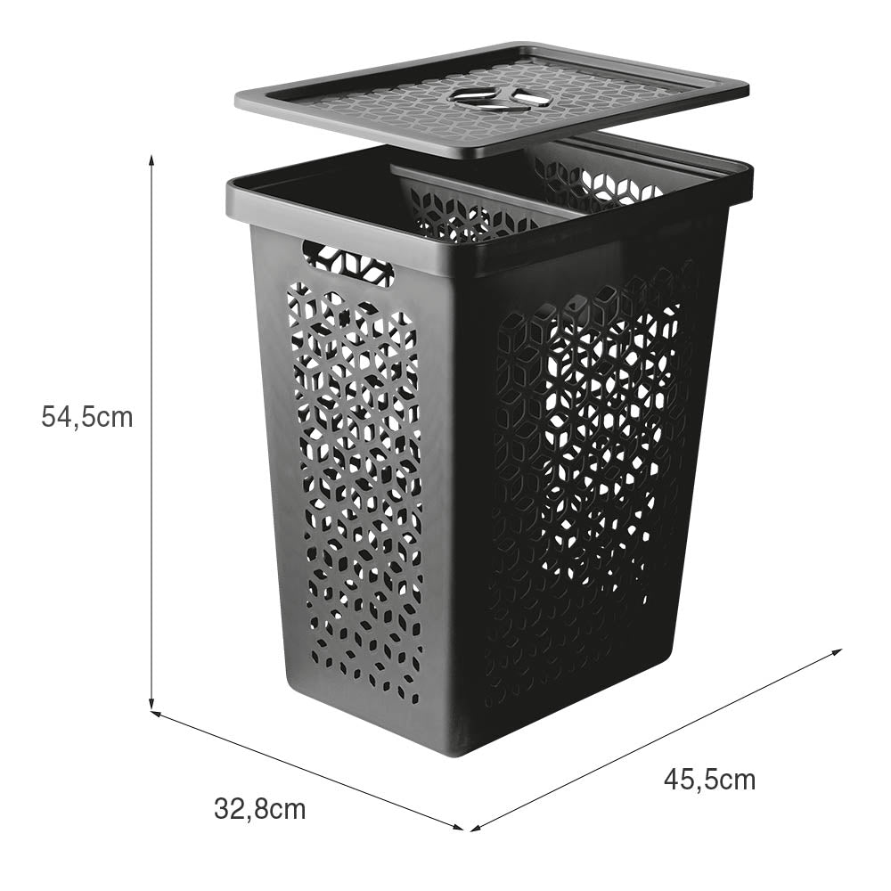 Cesto Multiuso com Tampa de Plástico 55 Litros Preto UZ