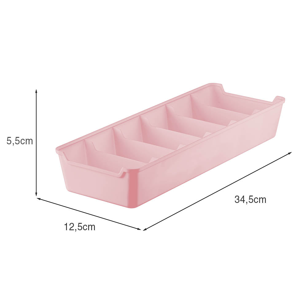 Organizador de Gavetas com Divisórias 12,5x34 Rosa UZ - medidas