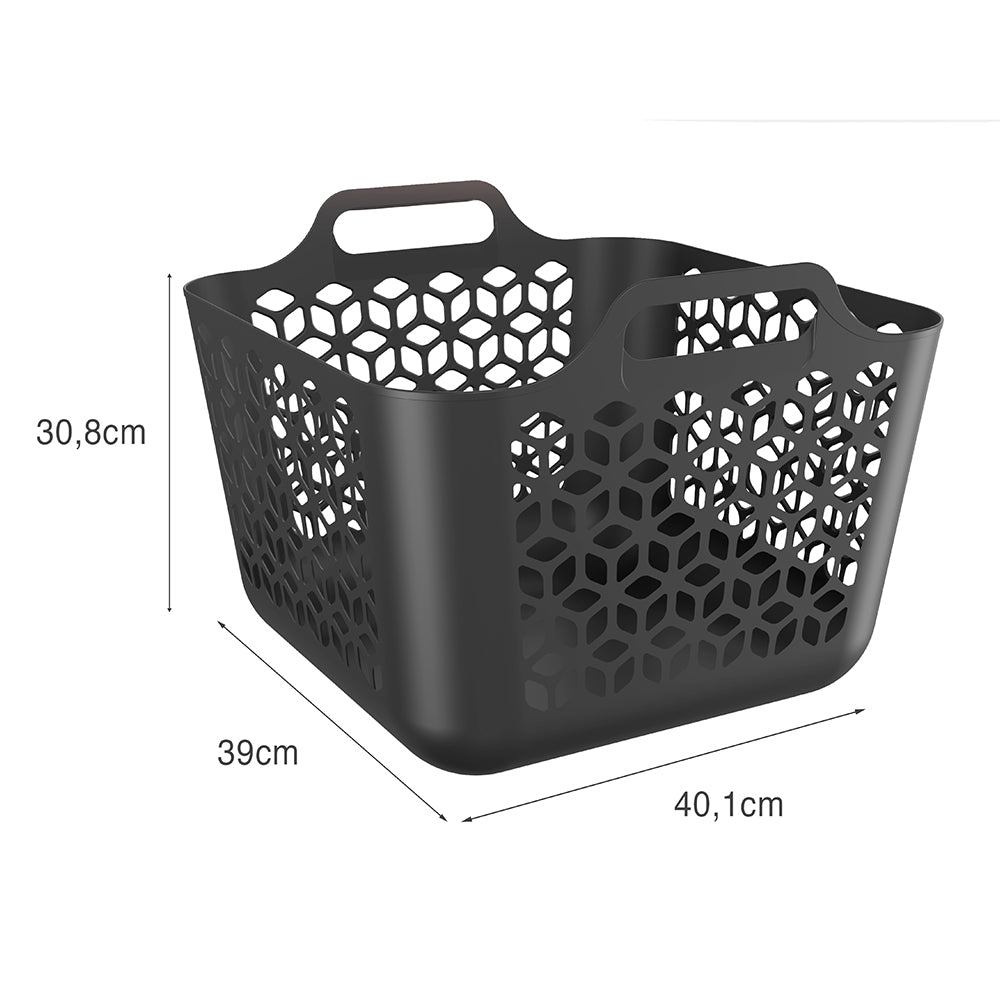 Cesto de Roupa Médio 30 Litros Preto UZ - medidas