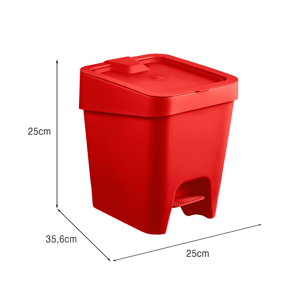 Lixeira Slim com Pedal 8 Litros Vermelho UZ - medidas