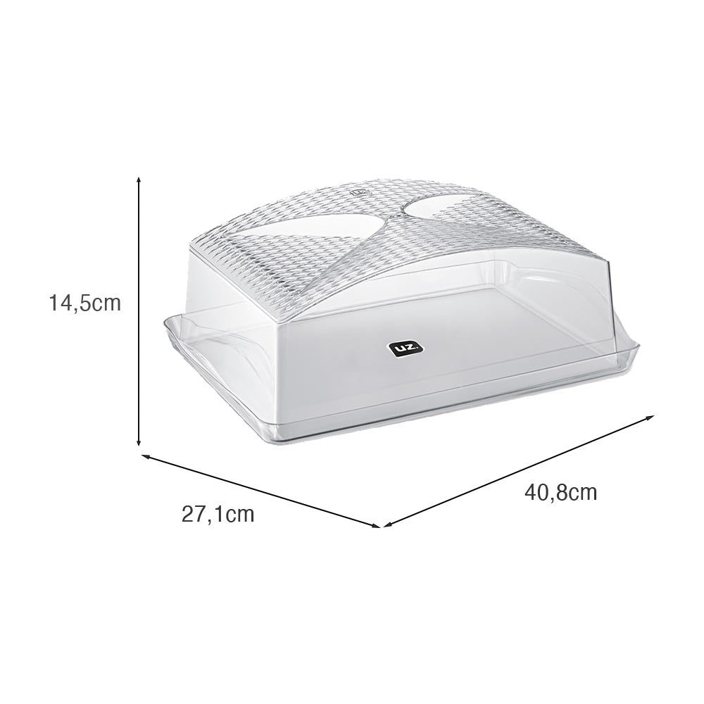Boleira Retangular 40,8cmx27,1cm Transparente UZ - medidas