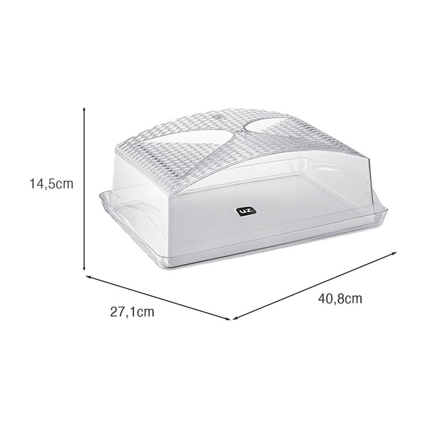 Boleira Retangular 40,8cmx27,1cm Transparente UZ - medidas