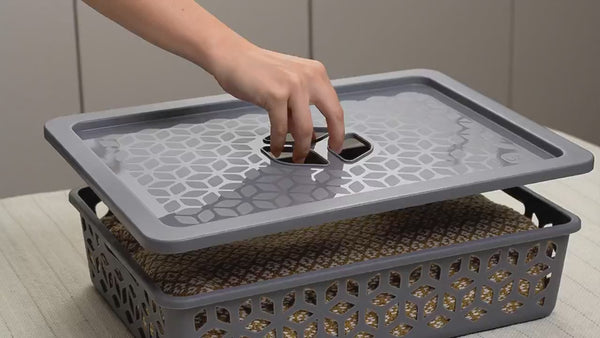 Vídeo do produto Cesto Organizador Raso com Tampa 9 Litros Cinza UZ